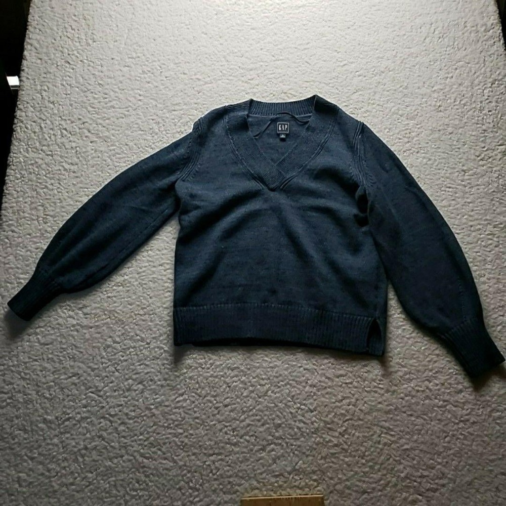 Gap Sweater Womens Small Blue V Neck Long Sleeve Solid Knit Pullover Casual